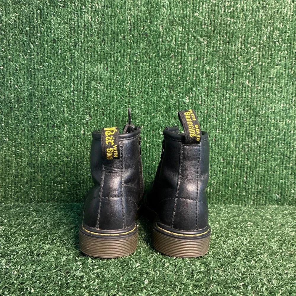 Dr. Martens Brooklee Leather Lace Up Side Zip Combat Boots Black Toddler Size 10